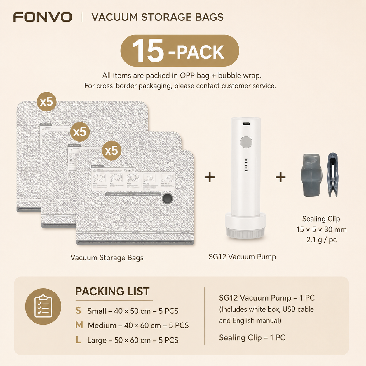 FONVO Travel Vacuum Storage Bags Set