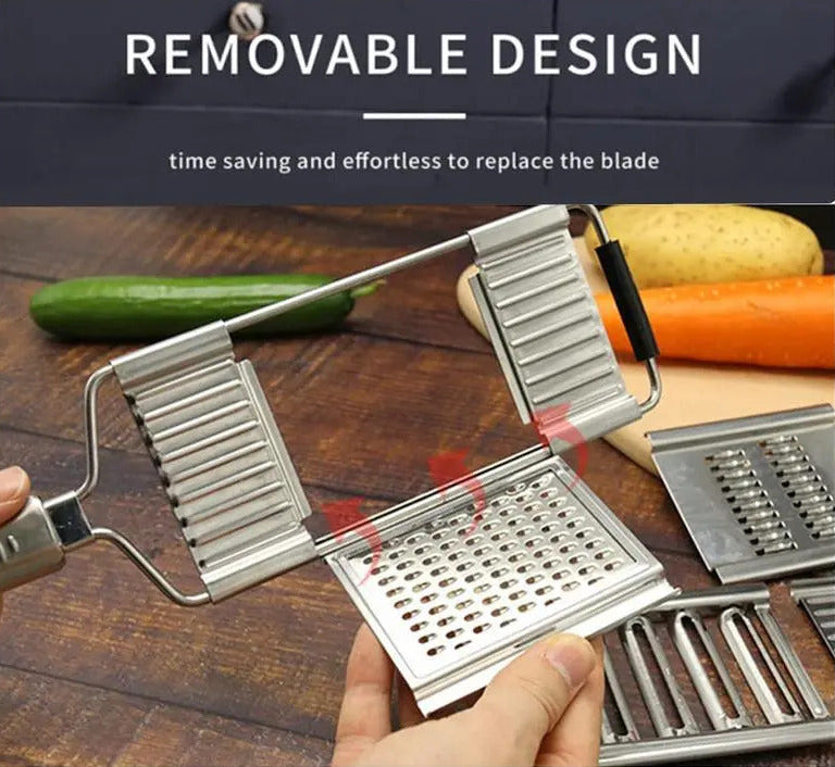 Fonvo 4in1 stainless steel vegetable slicer with 4 adjustable blades for cutting shredding and grating various vegetables perfect for kitchen prep