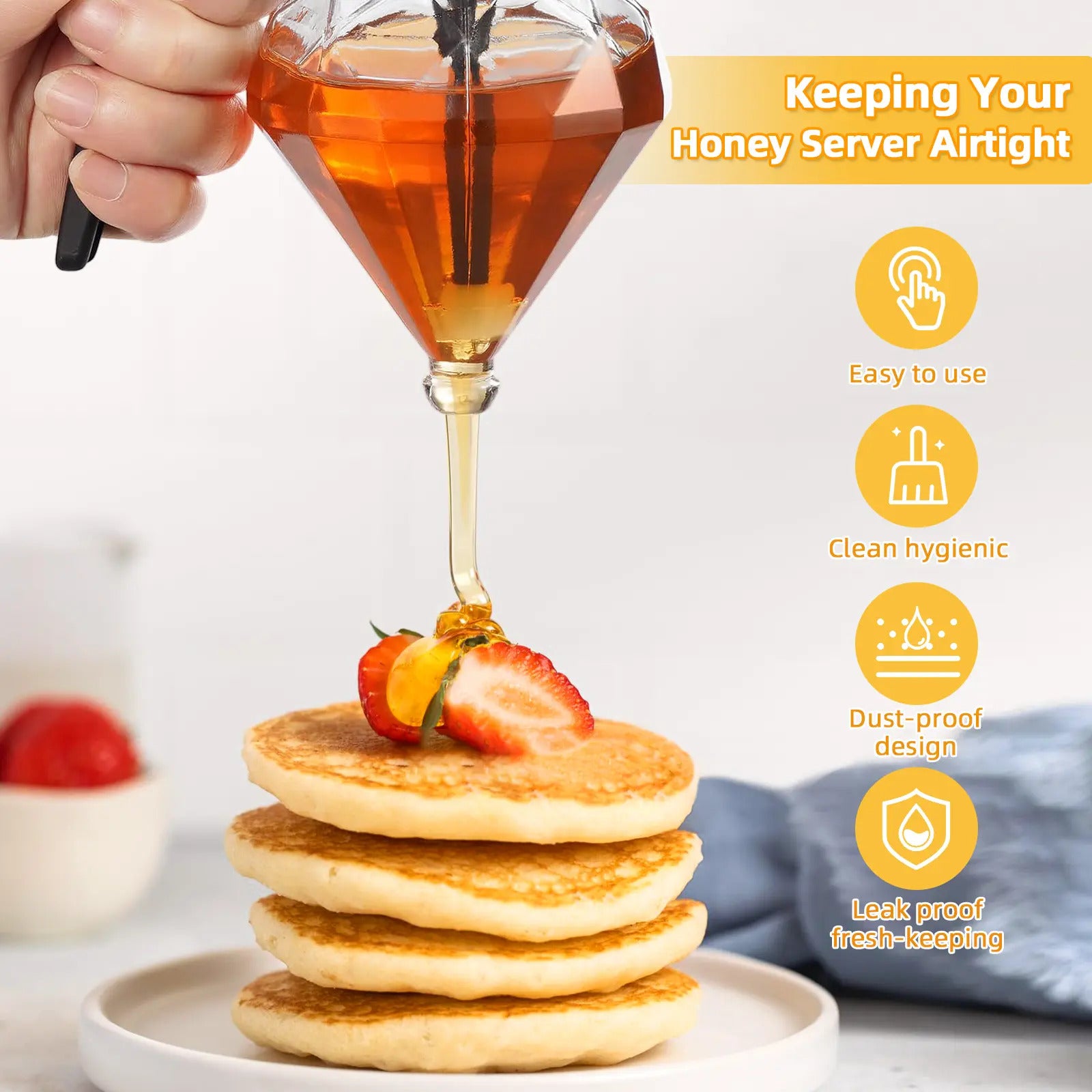 Fonvo glass dispenser no drip diamond shape with airtight dustproof design easy to use clean hygienic and fresh keeping for honey syrup or oil