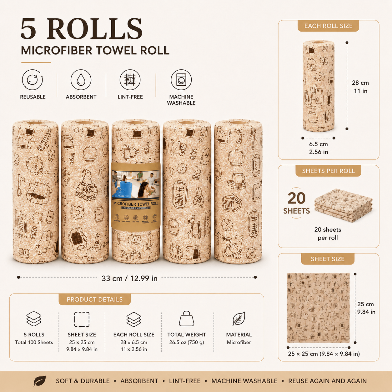 Fonvo Reusable Kitchen Cloth Roll