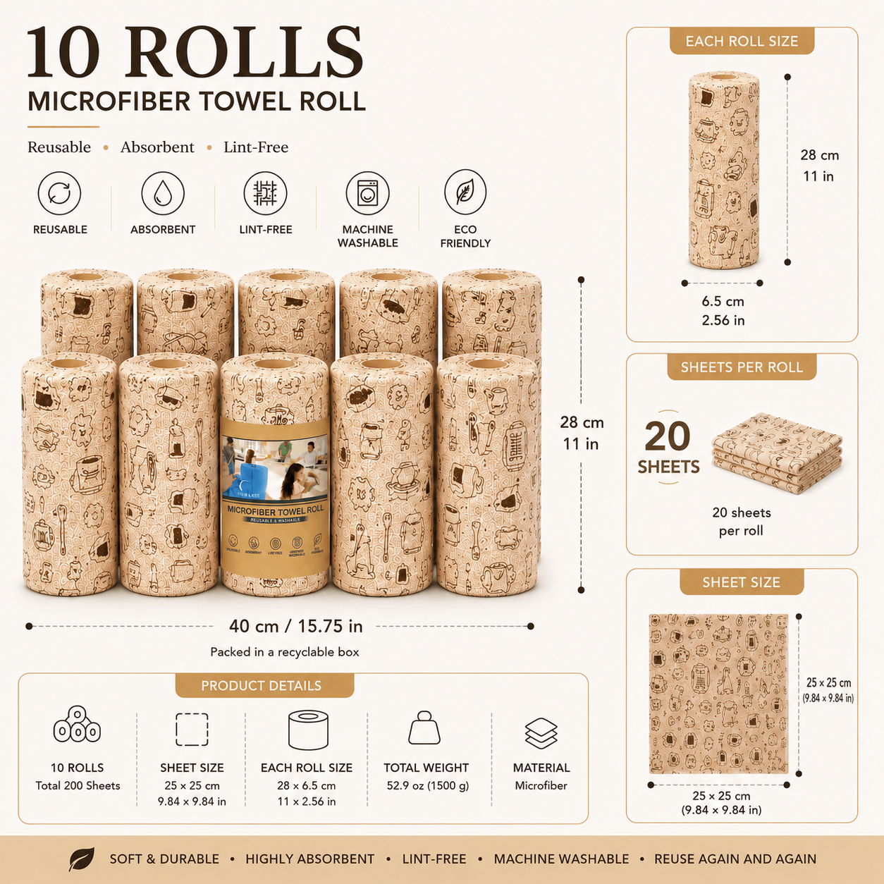 Fonvo Reusable Kitchen Cloth Roll
