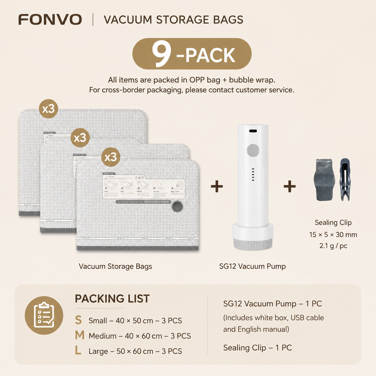 FONVO Travel Vacuum Storage Bags Set