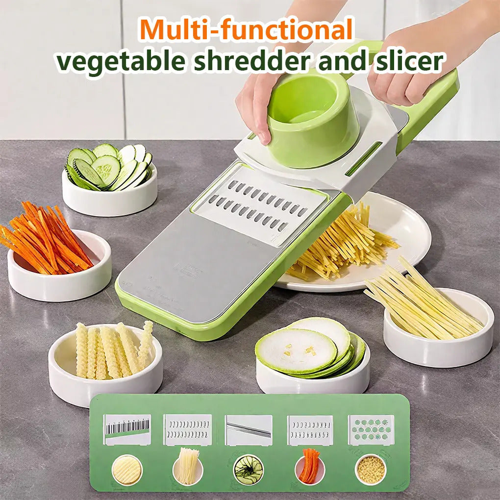 Fonvo 5in1 multifunctional vegetable slicer and shredder with adjustable stainless steel blade for cutting grating and slicing vegetables cheese and fruits