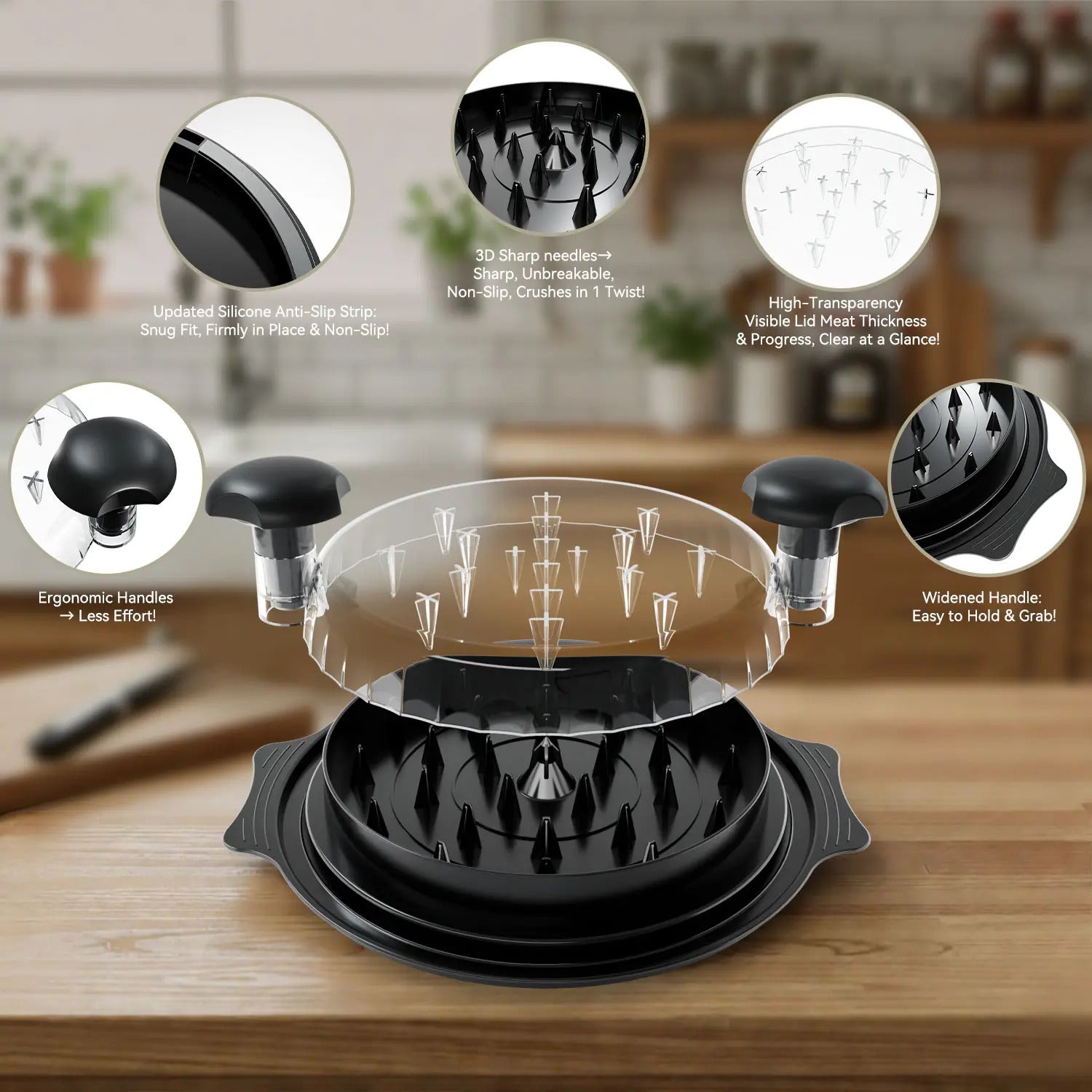 Fonvo chicken shredder tool with twist mechanism, widened anti-slip mat for shredding chicken breast easily, dishwasher safe