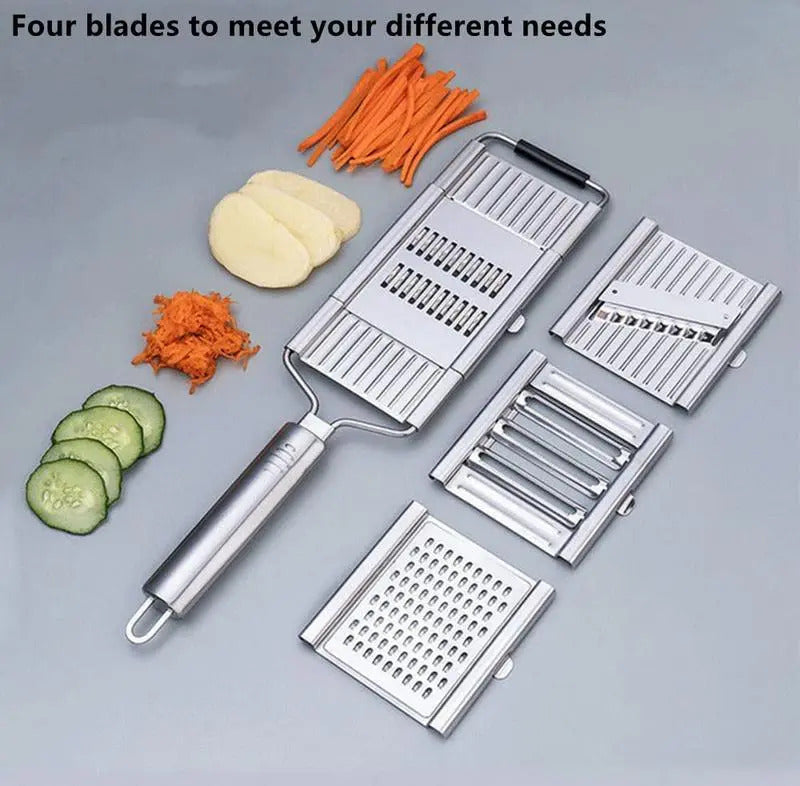 Fonvo multi purpose vegetable slicer with 4 stainless steel blades adjustable thickness
Fonvo 4 in 1 vegetable cutter with interchangeable blades for carrots cucumbers and potatoe