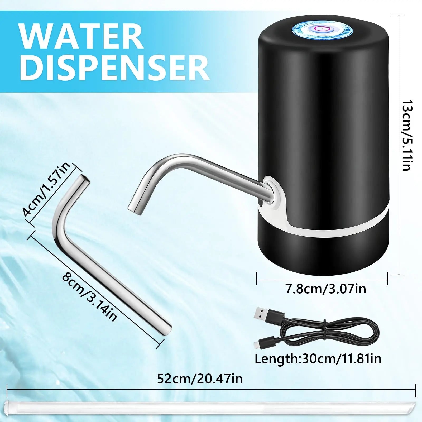 Fonvo rechargeable water dispenser pump for 5 gallon bottles with stainless steel spout BPA free food grade silicone hose 30 day battery life